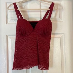 Burgundy Lace Tankini Set